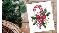  -  Easy Christmas Candy Cane Watercolor Gift Painting Course 